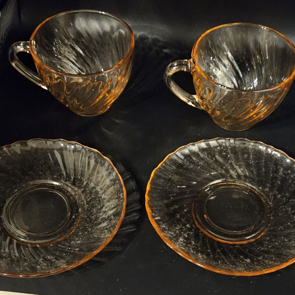 Vintage Pink Drinkware Set with Elegant Glass Design,  2 Sets, France.